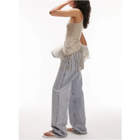 New TOPSHOP NORDSTROM Women's Stone Macrame Style Tank Top Size 8-10 - Picture 9 of 9